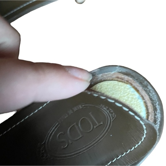 Tods Leather Kitten Heel Slide Sandals Taupe 8.5 - Picture 10 of 13